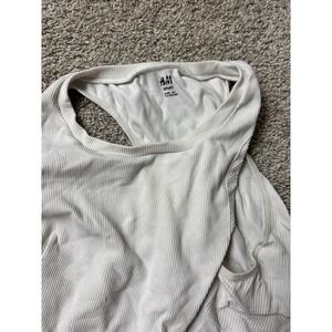 HM Sport Ribbed Racerback Tank Top Cream Off White High Neck Athletic Crop Small